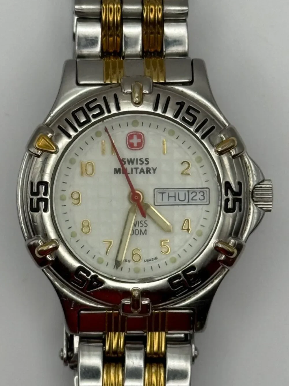 Vintage Swiss Military Ladies Watch  The Genuine Diver 100M Gold Silver Working